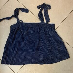 J. Crew Navy Blue with Polka Dots tank top with tie sleeves